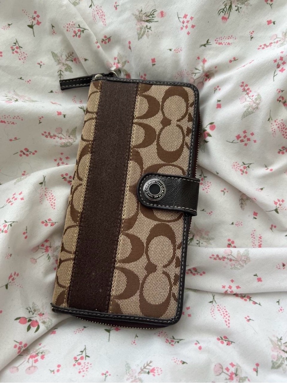 Coach Brown Signature Canvas Zip Phone Case Wallet